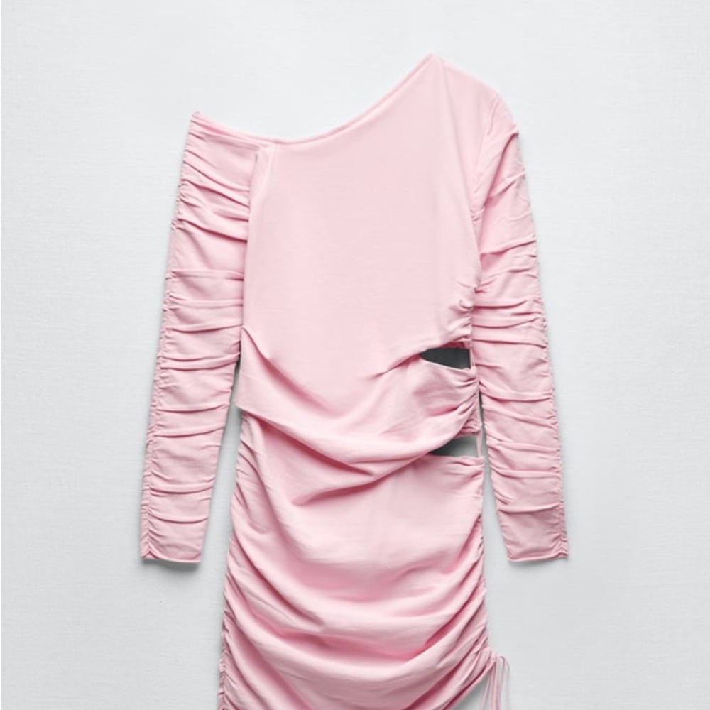 Ruched One-Shoulder Pink Dress